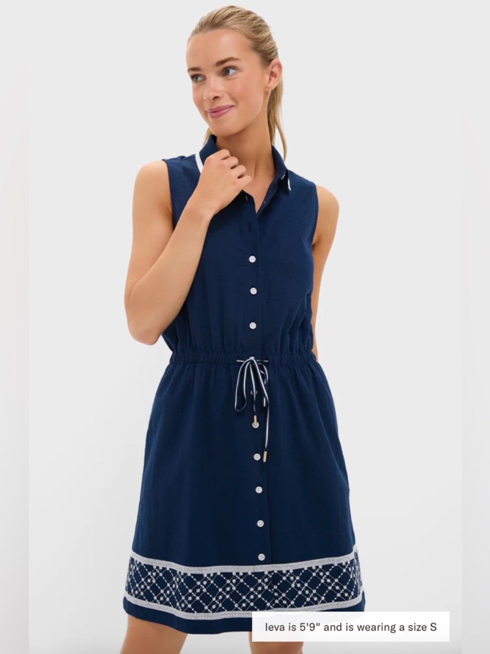 TNUCK SPORT Navy & White Embroidered Seersucker Alcott Golf Dress XS NWT